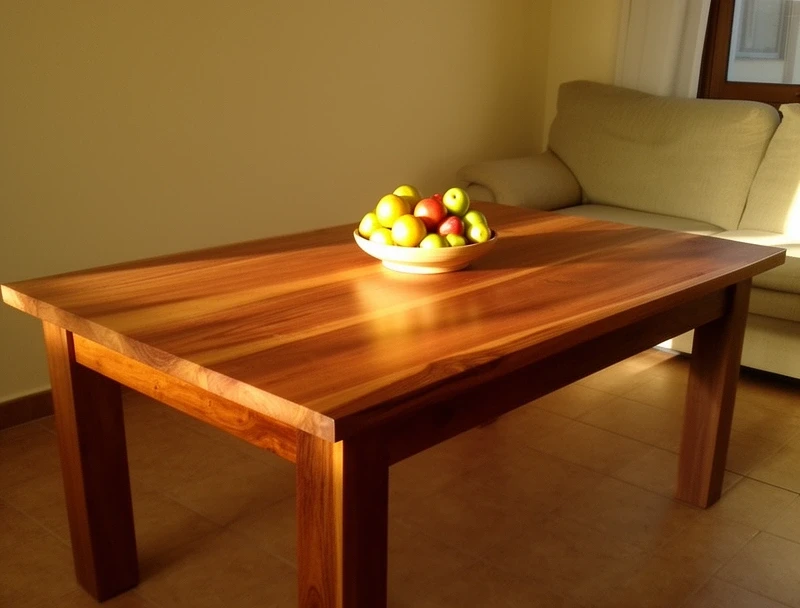 Mesa de comedor de algarrobo de 180 cm en un living
