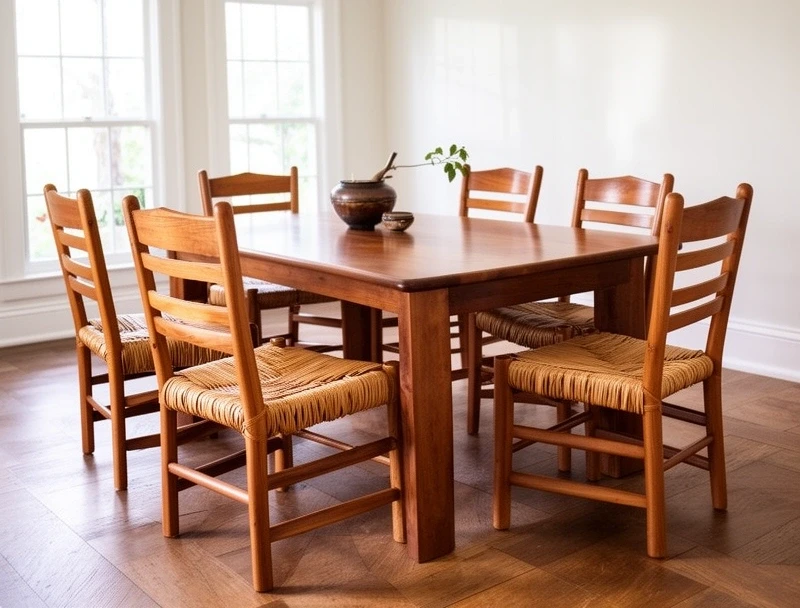 Seis sillas de algarrobo alrededor de una mesa